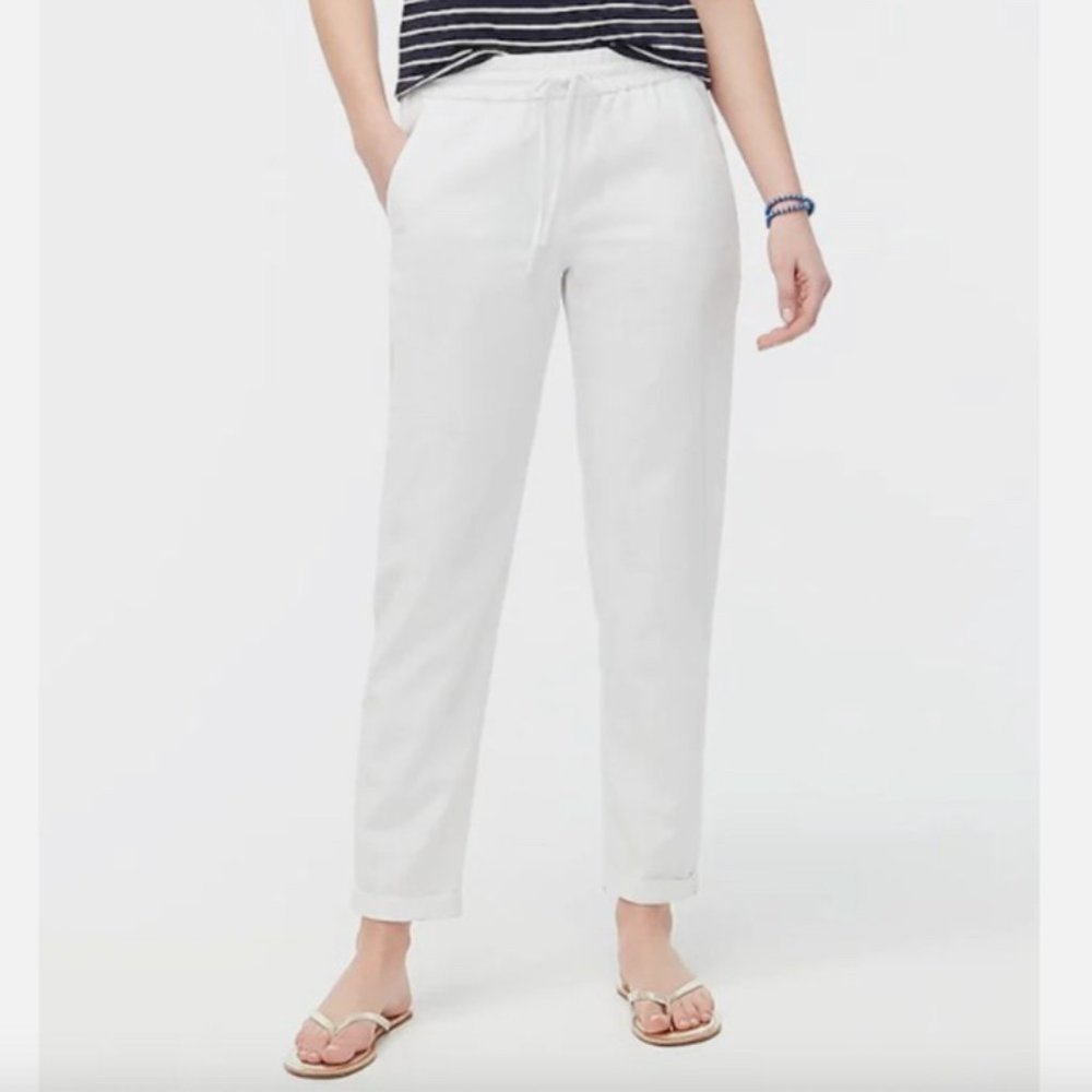J.crew high rise white linen blend ankle pants